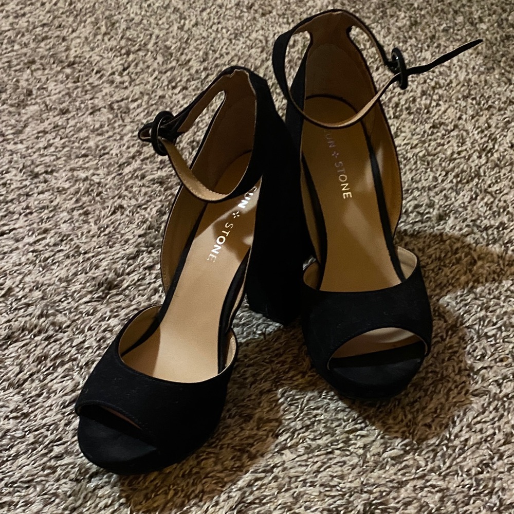 Sun + Stone Black Peep-Toe Heels
